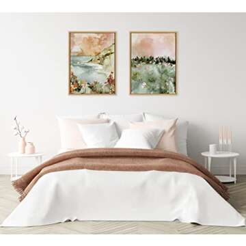 Kate and Laurel Sylvie Landscape 01 Framed Canvas Wall Art by Annie Quigley, 18x24 Natural, Soft Watercolor Nature Landscape with Greenery Art for Wall Decor