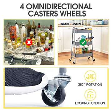 3-Tier Utility Rolling Cart for Home Office Organization