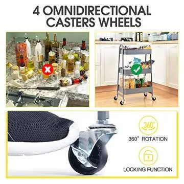 3-Tier Utility Rolling Cart for Home Office Organization