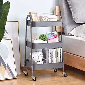 3-Tier Utility Rolling Cart for Home Office Organization