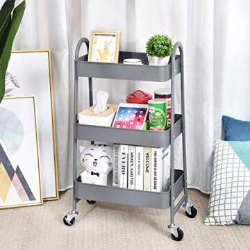 3-Tier Utility Rolling Cart for Home Office Organization