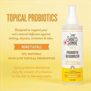 SKOUT'S HONOR Cat Deodorizer Spray- Hydrating Daily-Use with Avocado Oil & Omega-3s, Paraben & Sulfate-Free, 97% Natural, 8oz, Honesuckle
