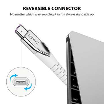 KINPS USB C to USB C Cable 6ft, 60W Type C Fast Charger Cord Compatible with iPad Pro 2020/2018, Pixel 2/3/4 XL, Galaxy S20/S10/Note 10, White