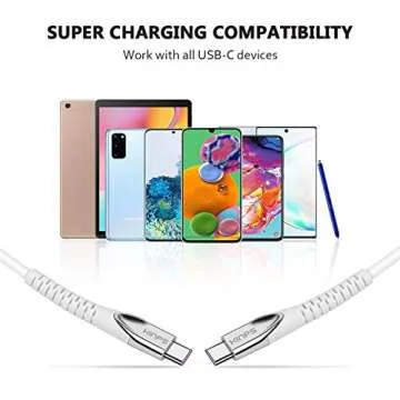 KINPS USB C to USB C Cable 6ft, 60W Type C Fast Charger Cord Compatible with iPad Pro 2020/2018, Pixel 2/3/4 XL, Galaxy S20/S10/Note 10, White