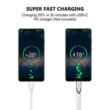 KINPS USB C to USB C Cable 6ft, 60W Type C Fast Charger Cord Compatible with iPad Pro 2020/2018, Pixel 2/3/4 XL, Galaxy S20/S10/Note 10, White
