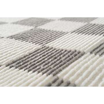 Revival Rugs Gambit 5'3"x8' Checkered Rug Washable Area Rug for Living Room Bedroom - 100% Recycled Oeko-TEX Certified, Medium Pile, Gray, Beige