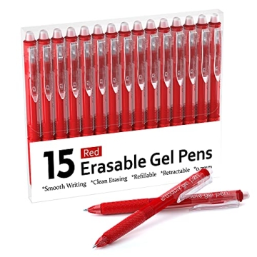Lineon Erasable Gel Pens, 15 Pack Red Retractable Erasable Pens Clicker, Fine Point, Make Mistakes D...