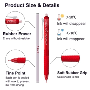 Lineon 15 Pack Red Erasable Gel Pens for Smooth Writing