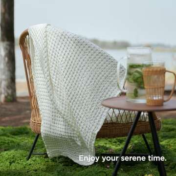 Bedsure Cooling Cotton Waffle Full Size Blanket - Lightweight Breathable Blanket of Rayon Derived from Bamboo for Hot Sleepers, Luxury Throws for Bed, Couch and Sofa, Ivory, 80x90 Inches