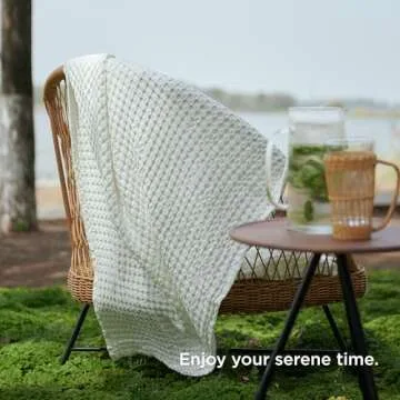 Bedsure Cooling Cotton Waffle Full Size Blanket - Lightweight Breathable Blanket of Rayon Derived from Bamboo for Hot Sleepers, Luxury Throws for Bed, Couch and Sofa, Ivory, 80x90 Inches