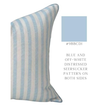 Jillien Harbor Throw Pillow for Home Harvey Seersucker Style Pillow Cover Coastal Grandmillennial Pillow Cover 20" x 20" 50 cm x 50 cm Grandmillennial Home Decor Coastal Home Decor