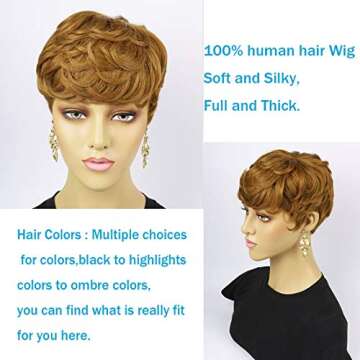 Nigteye Short Human Hair Wigs Short Pixie Cut Wigs For Black Women Short Layered Wavy Wigs With Bang...