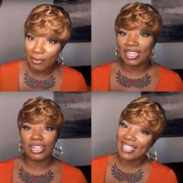 Nigteye Short Human Hair Wigs Short Pixie Cut Wigs For Black Women Short Layered Wavy Wigs With Bangs Short Pixie Wigs Fashion Looking Color (30#)