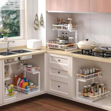 Liuoud Under Sink Organizer Storage Adjustable 2 Tier Pull Out