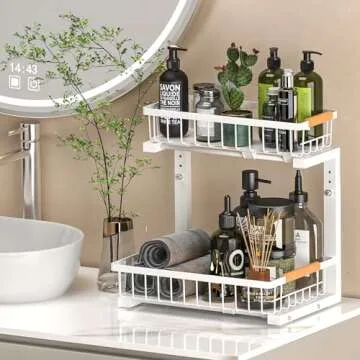 Liuoud Under Sink Organizer Storage Adjustable 2 Tier Pull Out