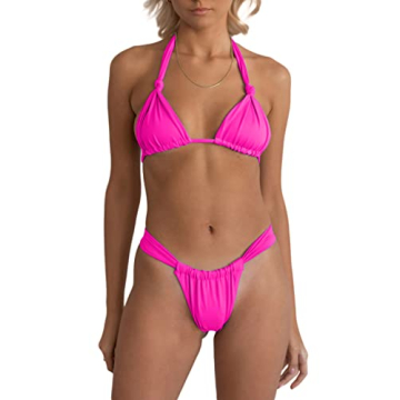 Fatty Tiger Women's Thong Bikini - Adjustable & Stylish Swimwear in Pink