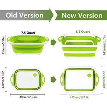 QiMH Collapsible Cutting Board - Portable Washing Veggies Fruits Food Grade Camping Sink (8.5Quart) with Draining Plug - Foldable Multi-function Kitchen Plastic Silicone Basin(Knife Included)
