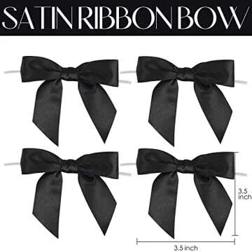 AIMUDI Black Satin Twist Tie Bows for Graduation Decorations - 3.5" Premade Bows for Crafts, Treat B...