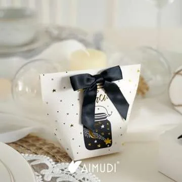 AIMUDI Black Satin Twist Tie Bows for Graduation Decorations - 3.5" Premade Bows for Crafts, Treat Bags, Cake Pops & Wedding Favors - 50 Pack