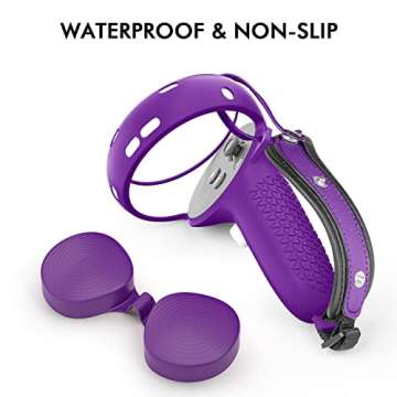 Controller Grips Cover for Oculus Quest 2,Anti-Leakage Silicone Face Cover for Oculus Quest 2, with Lens Protective Cover and VR Shell, Accessories Set 4-in-1 for Oculus Quest 2(for Quest 2, Purple)