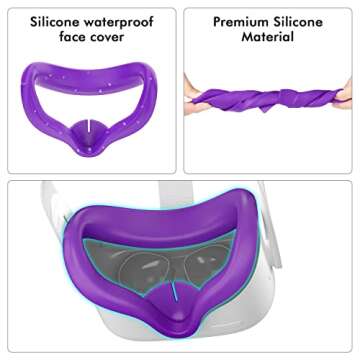 Controller Grips Cover for Oculus Quest 2,Anti-Leakage Silicone Face Cover for Oculus Quest 2, with Lens Protective Cover and VR Shell, Accessories Set 4-in-1 for Oculus Quest 2(for Quest 2, Purple)