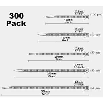 Oksdown 300pcs Black Zip Ties Assorted Sizes 4/6/8/10/12 Inch Plastic cable ties from Small to Large Heavy Duty Nylon tie Wraps Multi-Purpose Variety Wire Ties