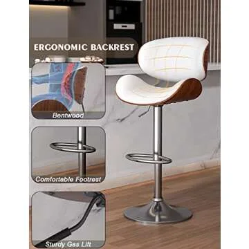 YaFiti Bar Stools Set of 4, Modern Pu Leather Swivel Adjustable Bar Stool Counter Height Stool Set, Bar Chair with Back and Footrest for Kitchen, Dining Room, White