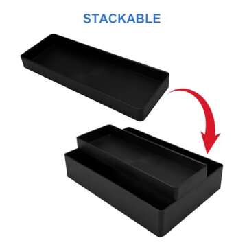 Amazon Basics Rectangular Plastic Desk Organizer, Half Accessory Tray, Black