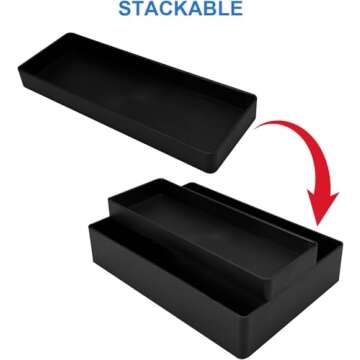 Amazon Basics Rectangular Plastic Desk Organizer, Half Accessory Tray, Black