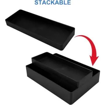 Amazon Basics Rectangular Plastic Desk Organizer, Half Accessory Tray, Black