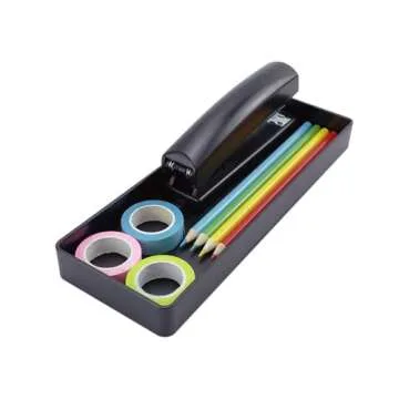 Amazon Basics Rectangular Plastic Desk Organizer, Half Accessory Tray, Black