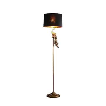 ORE International 64.5" in Modern Elegance Golden Peacock On A Pedestal Polyresin Floor Lamp