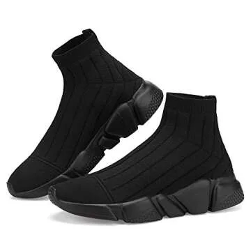 Casbeam Women's Running Knit Comfortable Lightweight Breathable Casual Sports Shoes Fashion Sneakers Slip-On Walking Shoes All Black Size 10