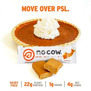 No Cow High Protein Bars, Pumpkin Pie - Healthy Snacks, 20g Vegan Protein, High Fiber, Low Sugar, Ke...