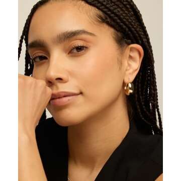 PAVOI 14K Yellow Gold Plated Sterling Silver Posts Chunky Hoops Earrings | Thick Lightweight Trendy Chunky Hoop Earrings for Women