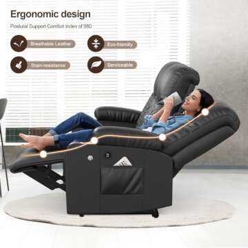 FURNIMAT Recliner Sofa, Reclining Sofa 3 Seats Dual Recliner, PU Leather Recliner Couch, Modern Recliner Chair for Living Room, with Cup Holder and 2 Cell Phone Holder, USB Ports, Black