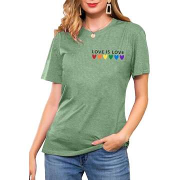 Pride T-Shirts for Women with Rainbows Heart Graphics