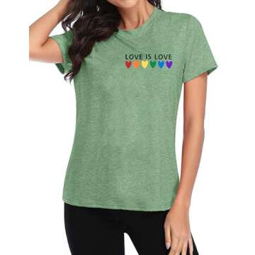 Pride T-Shirts for Women with Rainbows Heart Graphics