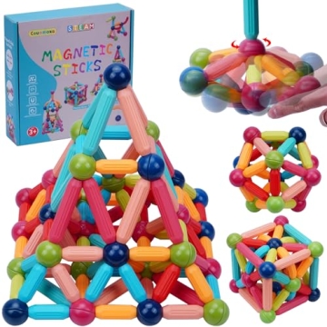 COUOMOXA Magnetic Toy STEM for Toddlers: 74pcs Montessori Building Blocks Set 2 3 4 5 6 Years Old Bo...