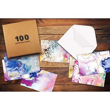Better Office Products 100-Pack All Occasion Greeting Cards, Assorted Blank Note Cards, 4 x 6 inch, 5 Abstract Art Designs, Blank Inside, with Envelopes, 100 Pack