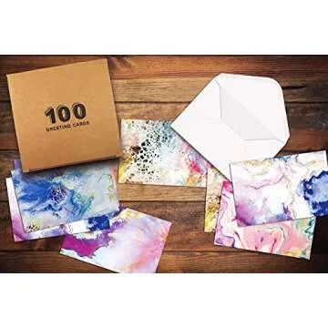 Better Office Products 100-Pack All Occasion Greeting Cards, Assorted Blank Note Cards, 4 x 6 inch, 5 Abstract Art Designs, Blank Inside, with Envelopes, 100 Pack