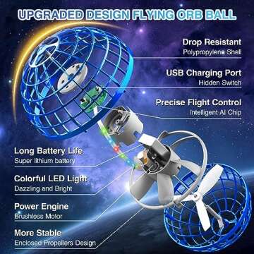 YUNGOO studio 2024 Flying Orb Ball Toys, Galaxy Ball Flying Spinner with Light, Magic Floating Ball Toy, Cool Toys for 6 7 8 9 10+ Year Old Boys Girls Adult Indoor Outdoor (Blue)