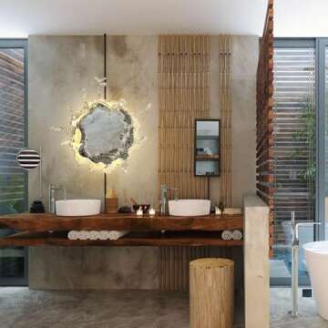 YFMYY Wall Mounted Lighted Water Splash Design Bathroom Mirror, Makeup Vanity Mirror with Light, Neu...