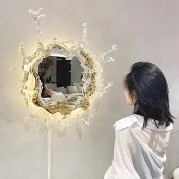 YFMYY Wall Mounted Lighted Water Splash Design Bathroom Mirror, Makeup Vanity Mirror with Light, Neutral Light, Wall Art Deco Lighting Fixtures for Living Room Bedroom Hallway Hotel Washrooms