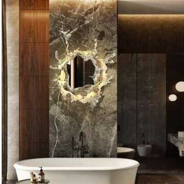 YFMYY Wall Mounted Lighted Water Splash Design Bathroom Mirror, Makeup Vanity Mirror with Light, Neutral Light, Wall Art Deco Lighting Fixtures for Living Room Bedroom Hallway Hotel Washrooms