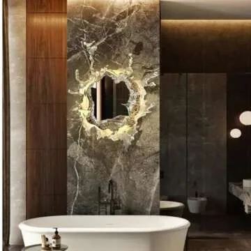 YFMYY Wall Mounted Lighted Water Splash Design Bathroom Mirror, Makeup Vanity Mirror with Light, Neutral Light, Wall Art Deco Lighting Fixtures for Living Room Bedroom Hallway Hotel Washrooms