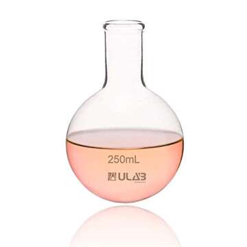 ULAB Boiling Flask of Round Bottom Set, 2pcs of Vol.250ml, Borosilicate 3.3 Glass Material, UBF1004