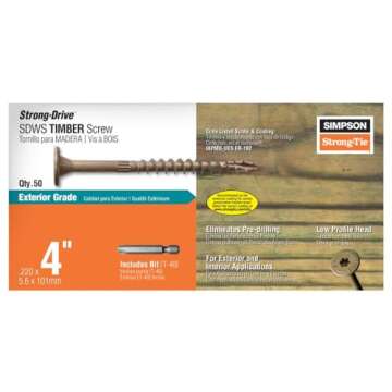 Simpson Strong-Tie SDWS22400DB-R50 Strong-Drive SDWS Timber Screw (Exterior Grade) — 0.220 in. x 4 in. T40, Tan (50-Qty)