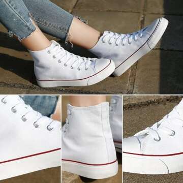 ZGR Womens Fashion Canvas Sneaker Low Cut Lace ups Casual Shoes (9 B(M) US, High-Top White)