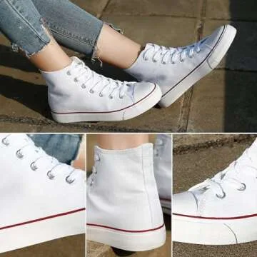 ZGR Womens Fashion Canvas Sneaker Low Cut Lace ups Casual Shoes (9 B(M) US, High-Top White)